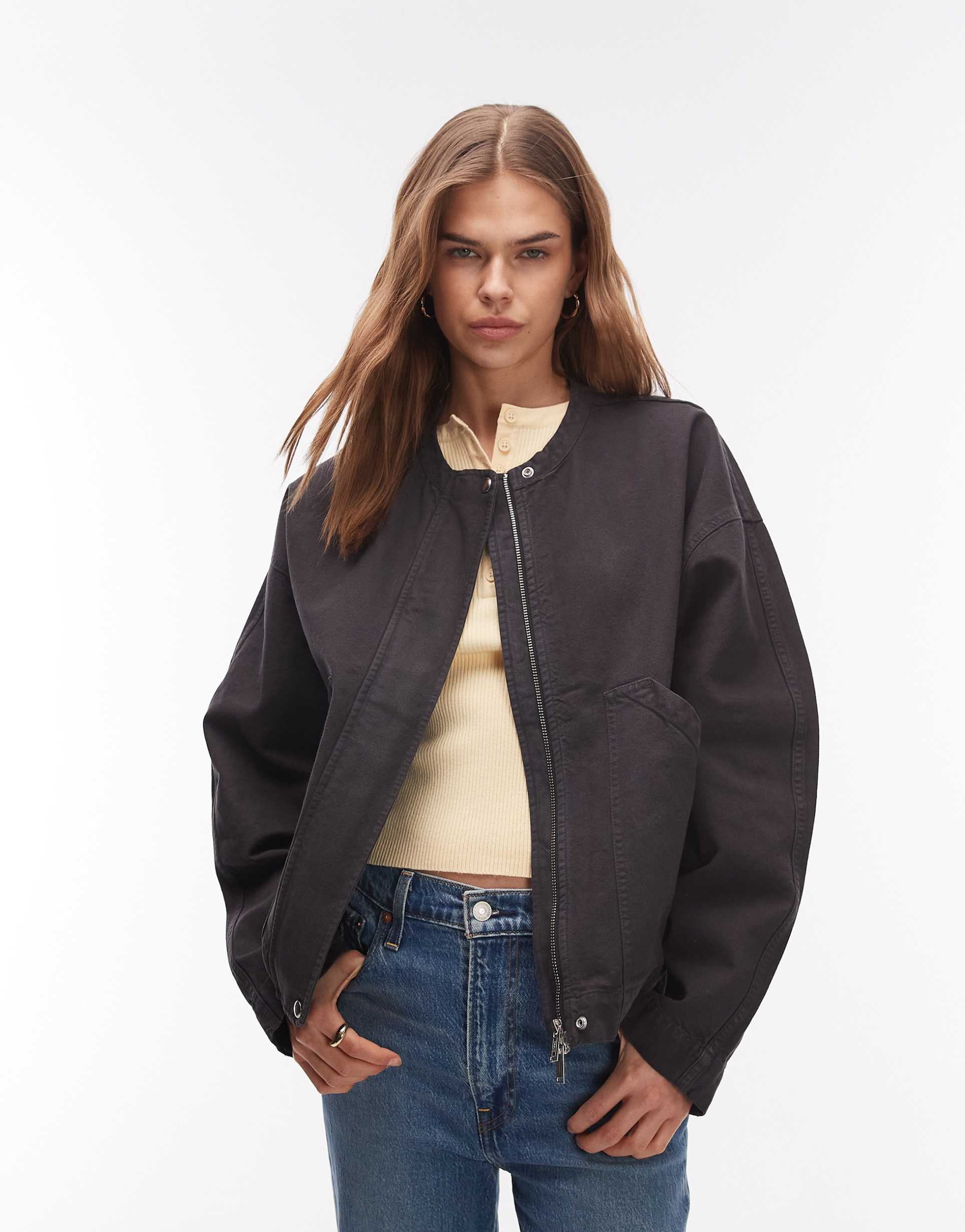 arket washed cotton bomber jacket in black