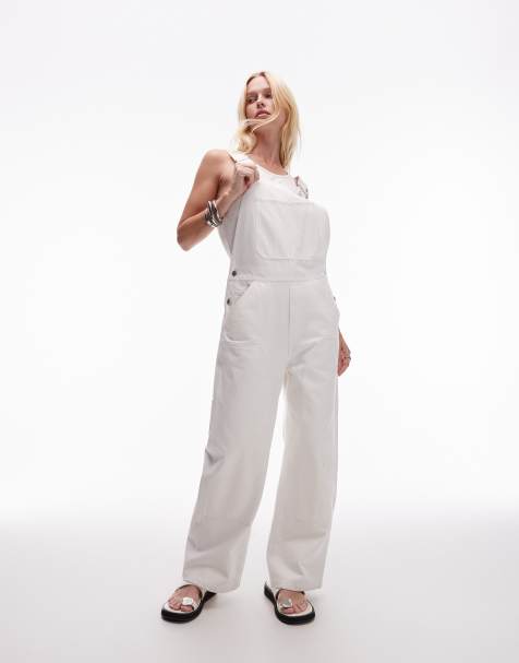 ARKET washed twill denim workwear dungarees in off white - view 1