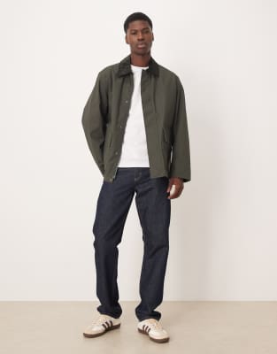 Arket Waxed Cotton Jacket With Contrast Cord Collar In Green