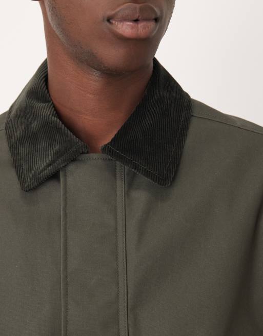ARKET waxed cotton jacket with contrast cord collar in dark khaki green, 5 of 5