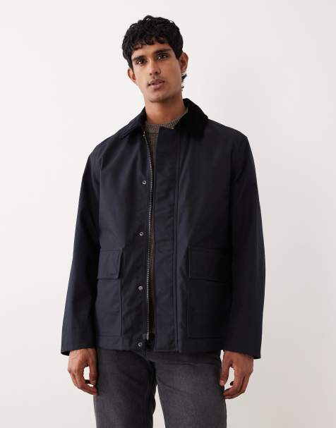 ARKET waxed cotton jacket with contrast cord collar in navy blue - view 1
