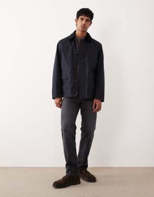 Arket Waxed Cotton Jacket With Contrast Cord Collar In Blue