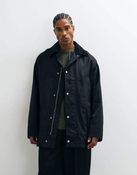 ARKET waxed cotton jacket with cord collar in black - view 1