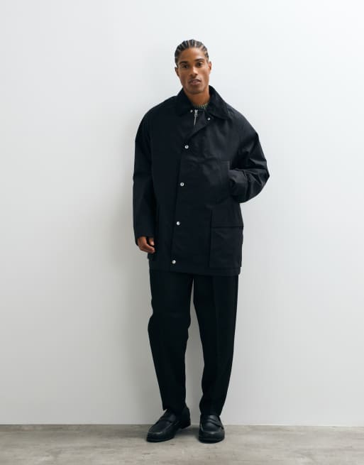 ARKET waxed cotton jacket with cord collar in black, 2 of 5