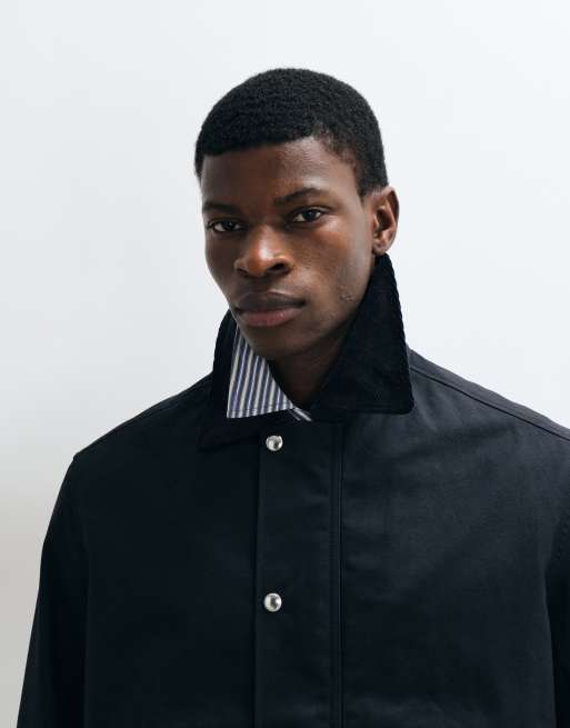 ARKET waxed cotton short jacket with contrast cord collar in black, 3 of 5
