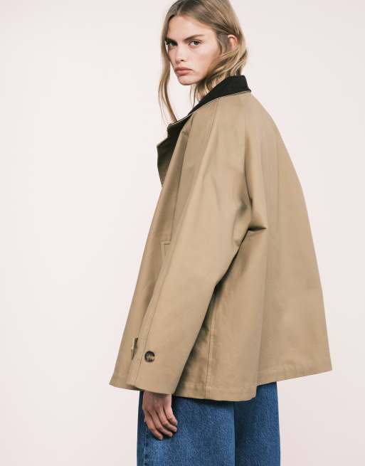 ARKET waxed cotton trench coat in dark beige