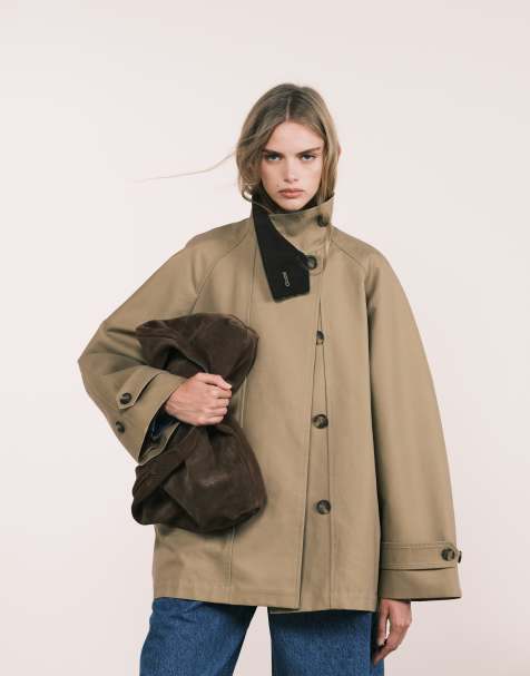 ARKET waxed cotton trench jacket in dark beige - view 1