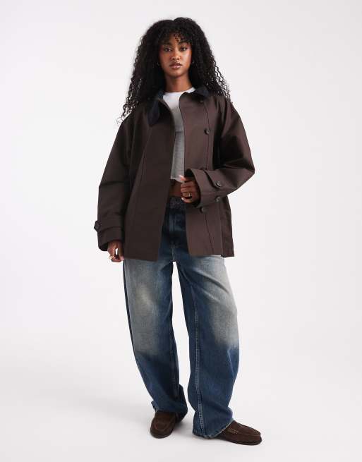 ARKET waxed cotton trench jacket in dark brown