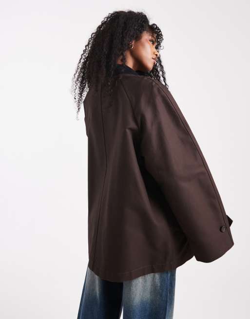 ARKET waxed cotton trench jacket in dark brown
