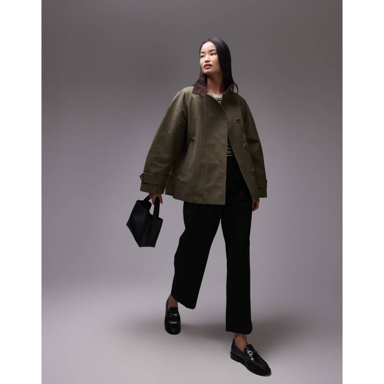 ARKET waxed cotton trench jacket in khaki green ASOS