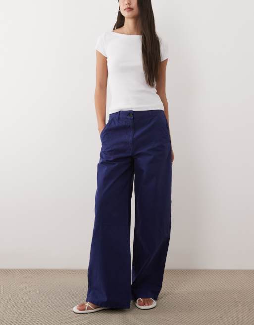 ARKET wide leg cargo pants in navy blue, 2 of 5
