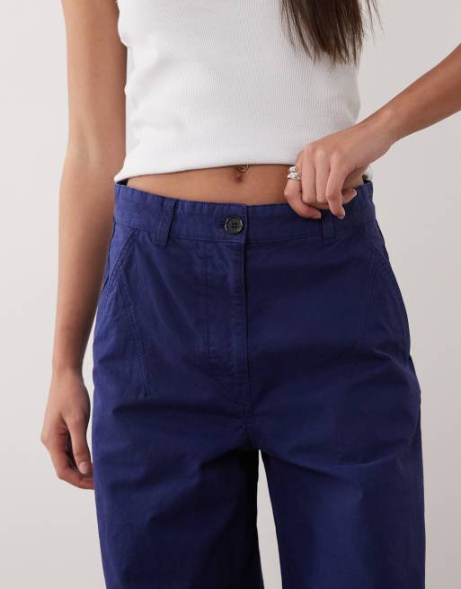 ARKET wide leg cargo pants in navy blue, 3 of 5