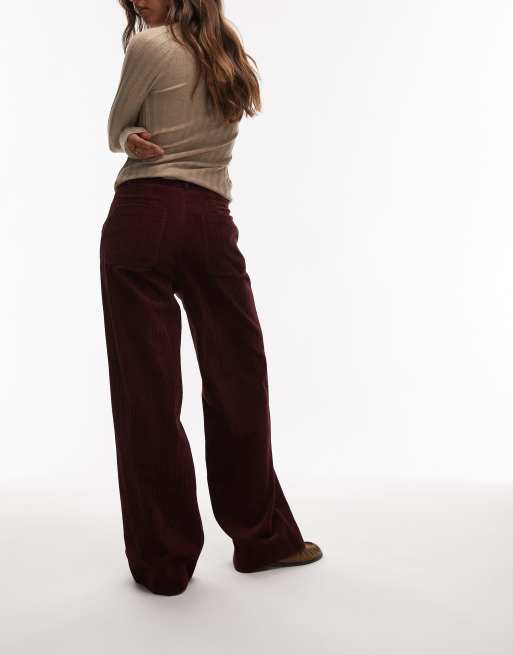 ARKET wide leg cord pants with tailored waistband in burgundy