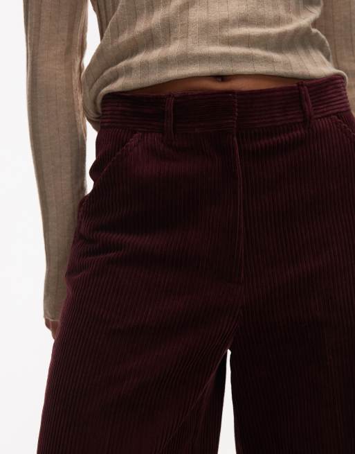 ARKET wide leg cord pants with tailored waistband in burgundy