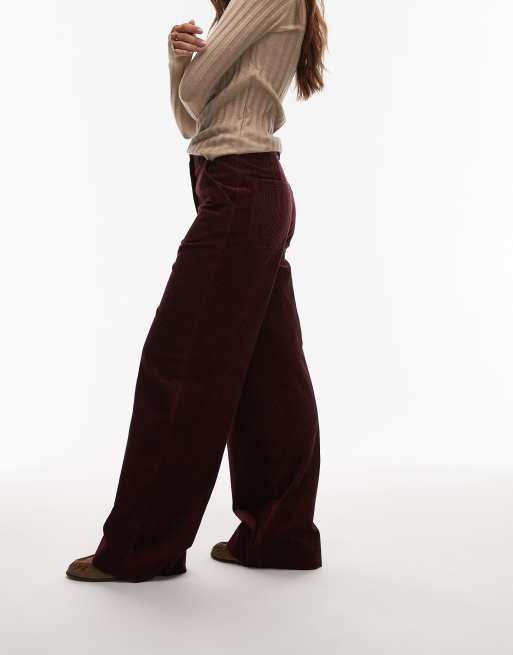 ARKET wide leg cord pants with tailored waistband in burgundy