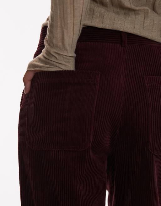 ARKET wide leg cord pants with tailored waistband in burgundy