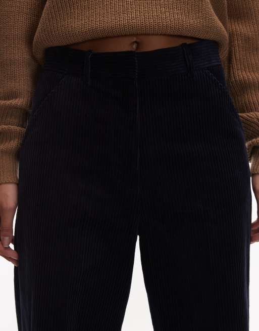 ARKET wide leg cord trousers with tailored waistband  in navy blue