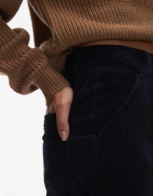 ARKET wide leg cord trousers with tailored waistband  in navy blue