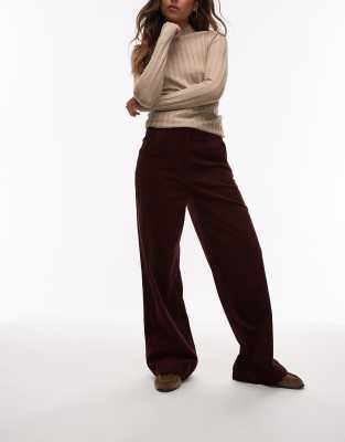 Arket ARKET wide leg cord trousers with tailored waistband in burgundy