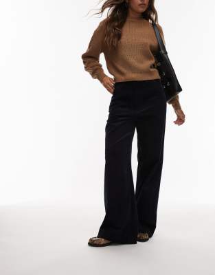 Arket ARKET wide leg cord trousers with tailored waistband in navy blue