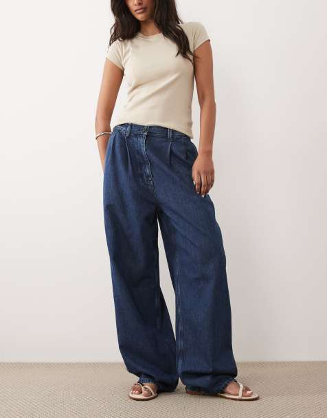 ARKET wide leg pleated jeans in midwash blue - view 1