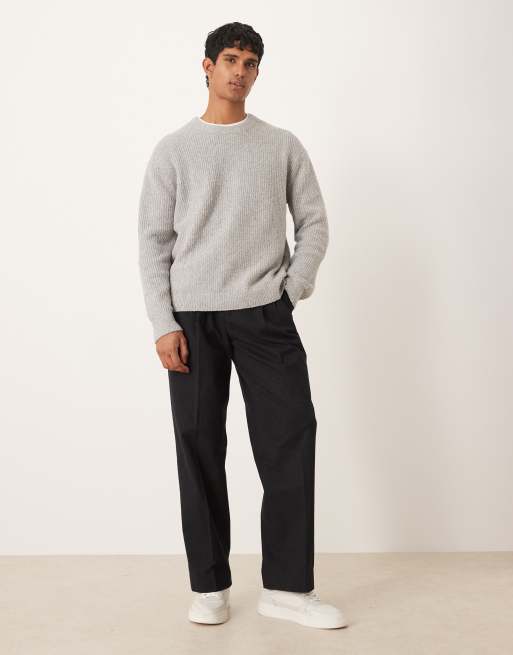 ARKET wide rib knit sweater in heather gray