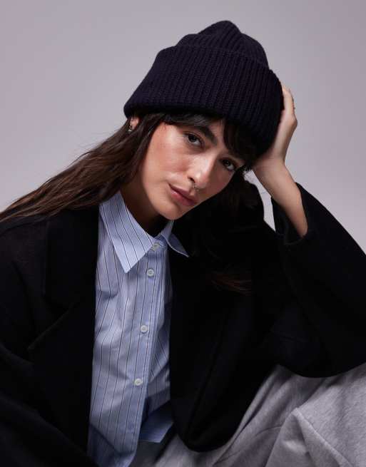 ARKET - Wollen beanie met omgeslagen rand in marineblauw