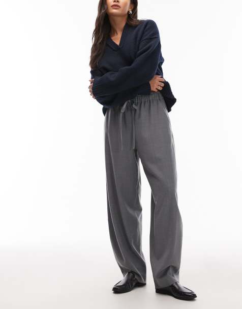 ARKET - Wollen broek met taille met trekkoord in grijs - view 1