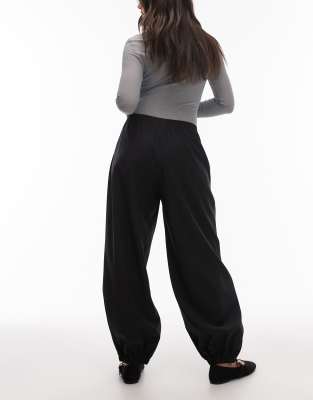 Arket Wool Blend Barrel Leg Pants In Black