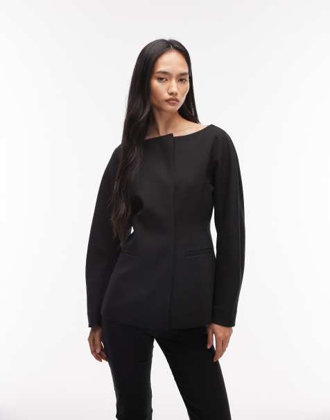 ARKET wool blend boat neck blazer in black 