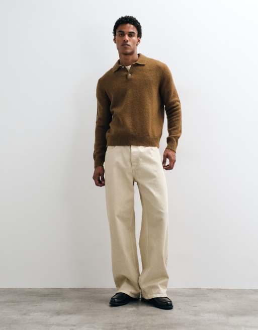 ARKET wool blend boucle polo jumper in chocolate brown, 2 of 5