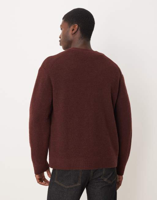 ARKET wool blend cardigan with button front in burgundy wine, 3 of 5