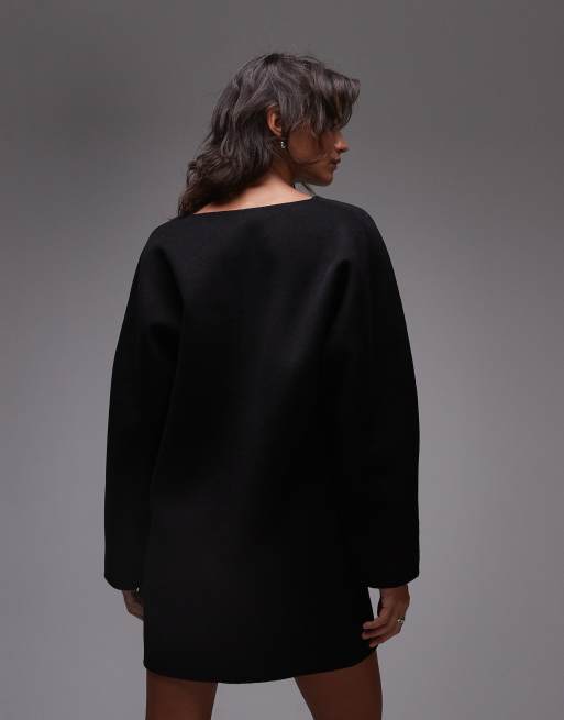 ARKET wool blend double layer mini dress with notch neckline detail in black  | ASOS