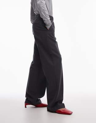 Arket Wool Blend Flannel Straight Leg Pants With Elasticated Waist In Gray