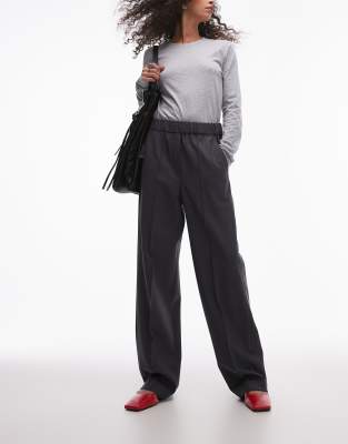 Arket wool blend flannel straight leg pants with elasticated waist in grey