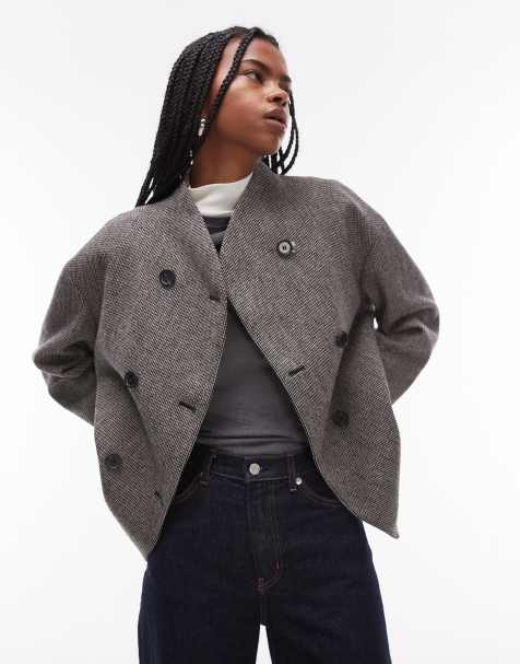 ARKET wool blend jacket with high neck shawl collar in mono check - view 1