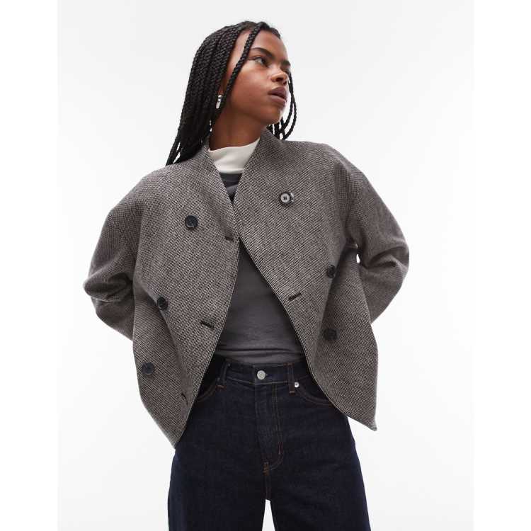 ARKET wool blend jacket with high neck shawl collar in mono