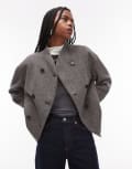[Arket] ARKET wool blend jacket with high neck shawl collar in mono check-Multi 40 Mono check