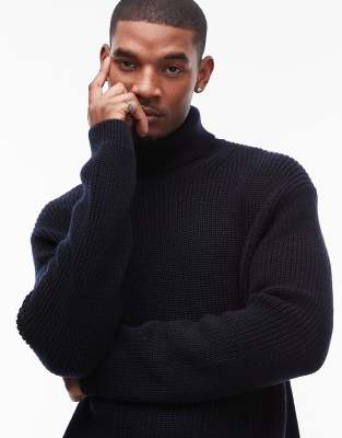 Arket Wool Blend Knit Rib Oversized Roll Neck Sweater In Blue