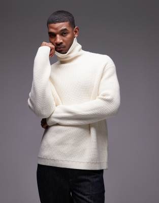 Arket ARKET wool blend knitted rib oversized rollneck sweater in off white