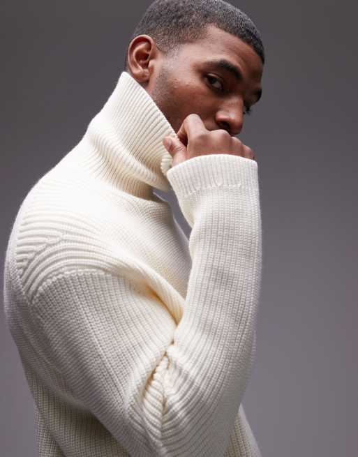 ARKET wool blend knitted rib oversized rollneck sweater in off white, 4 of 4