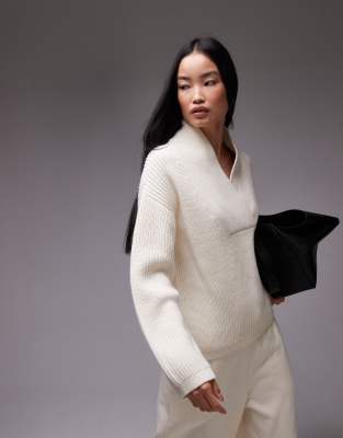 Arket Wool Blend Rib Oversized Sweater With Shawl Collar In Off White