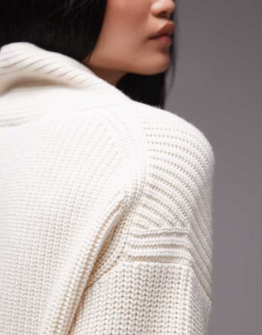 ARKET wool blend rib oversized sweater with shawl collar in off white