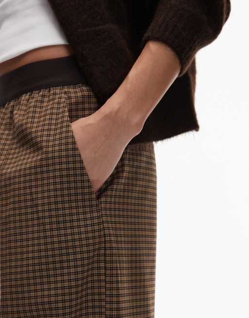 ARKET wool-blend stretch straight leg pants with elasticated waist in light brown checks , 3 of 5