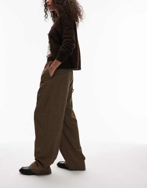ARKET wool-blend stretch straight leg pants with elasticated waist in light brown checks , 4 of 5