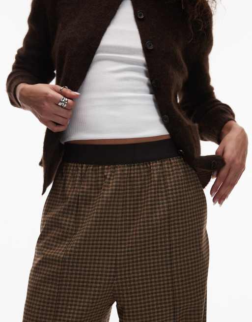 ARKET wool-blend stretch straight leg pants with elasticated waist in light brown checks , 5 of 5