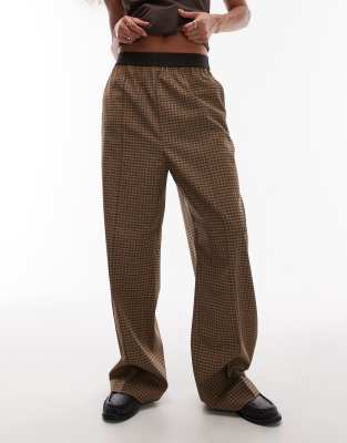 Arket Wool Blend Stretch Straight Leg Pants With Elasticized Waist In Brown