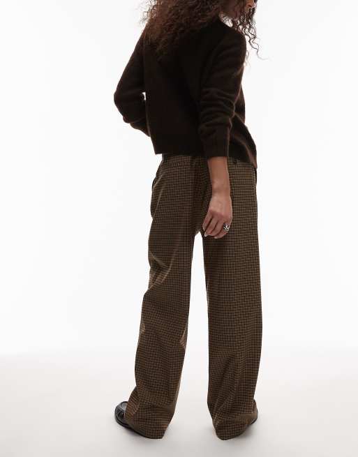 ARKET wool blend stretch straight leg pants with elasticized waist in light brown plaid , 2 of 5