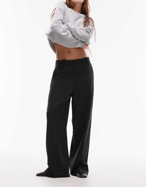 ARKET wool blend stretch straight leg trousers with flat front  in black - view 1
