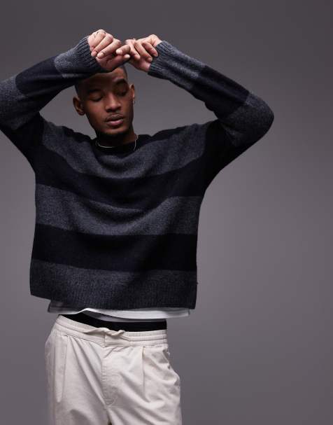 ARKET wool blend sweater in black and charcoal stripes - view 1